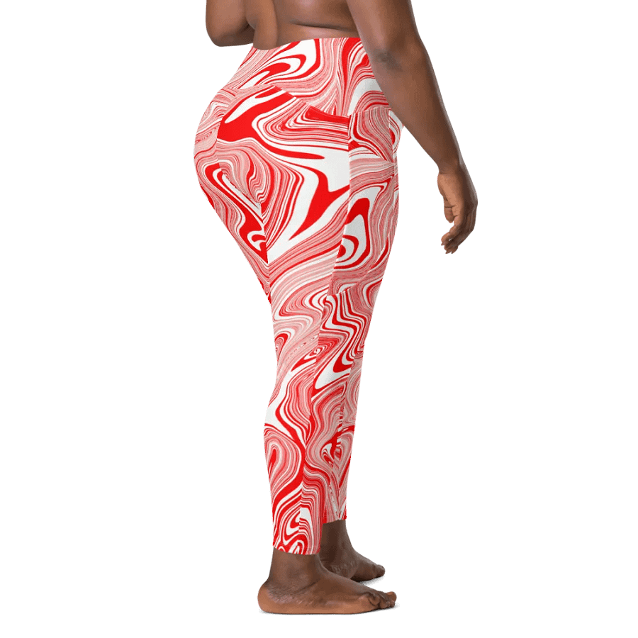 Leggings with Pockets - Red and White Liquid Swirls product image (10)