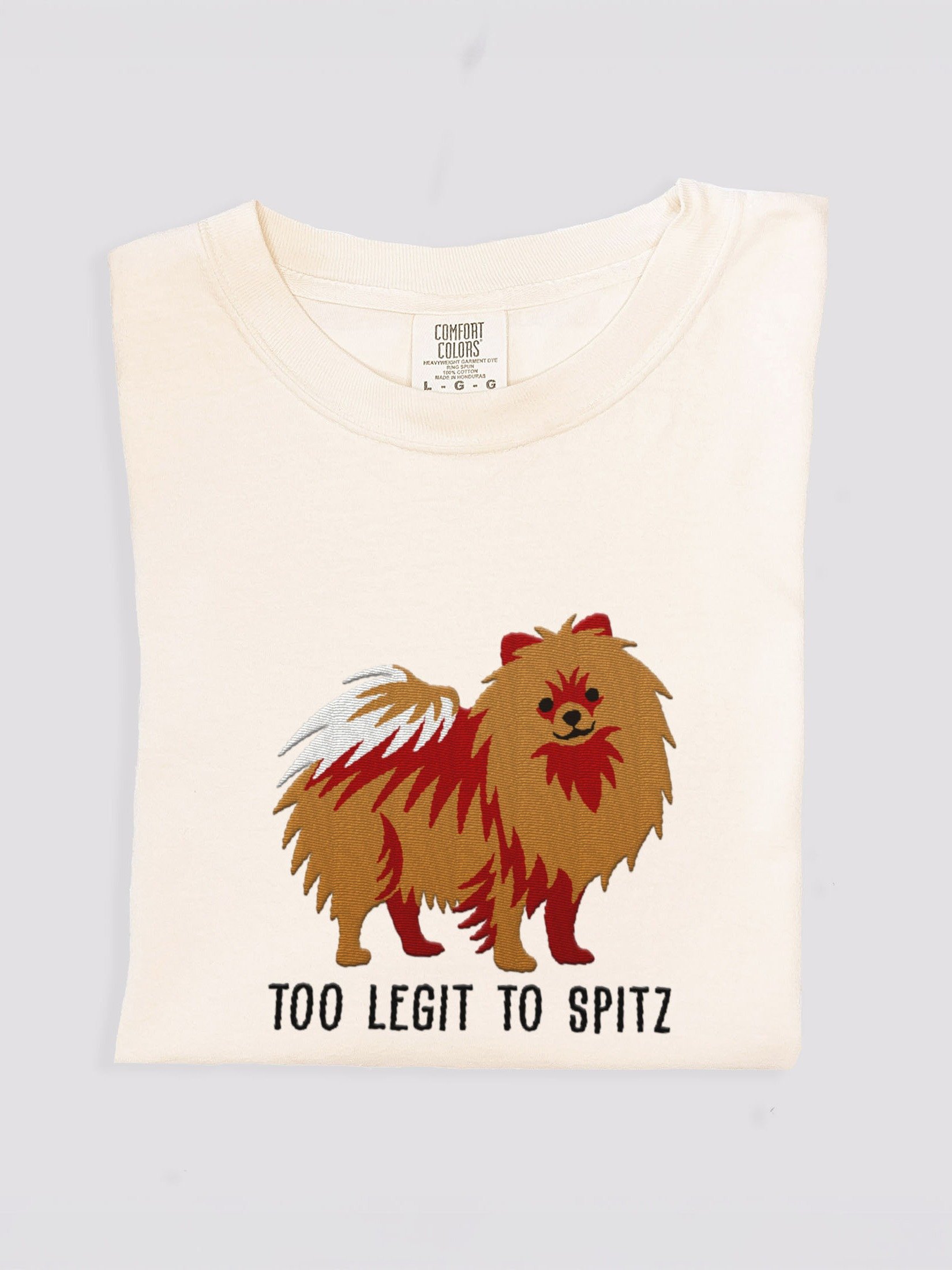 Too Legit to Spitz T-Shirt(Embroidered) of a Pomeranian(Tan) product image (1)