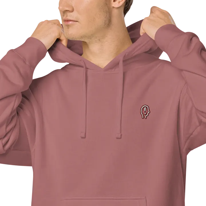 EXCLAIMING MENTALLY (sm. maroon bubble design) embroidered pigment hoodie product image (1)