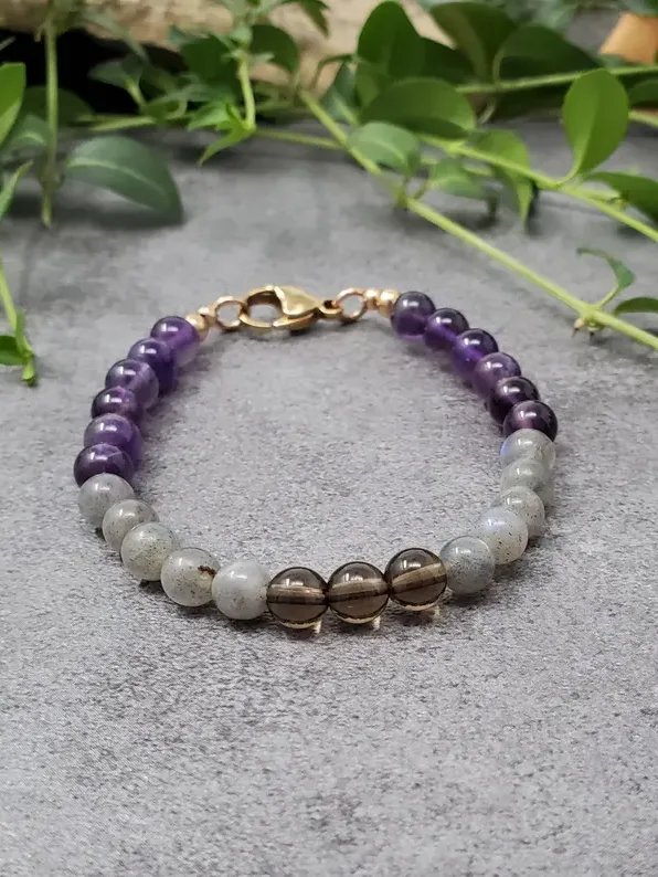 Amethyst Labradorite Bracelet: Intuition, Protection, Deep Rest | Handmade Crystal Healing Jewelry product image (1)