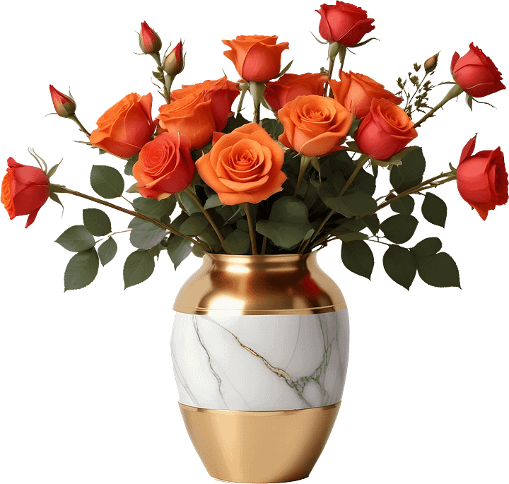 Golden Glow – Marble and Gold Rose Vase PNG product image (1)