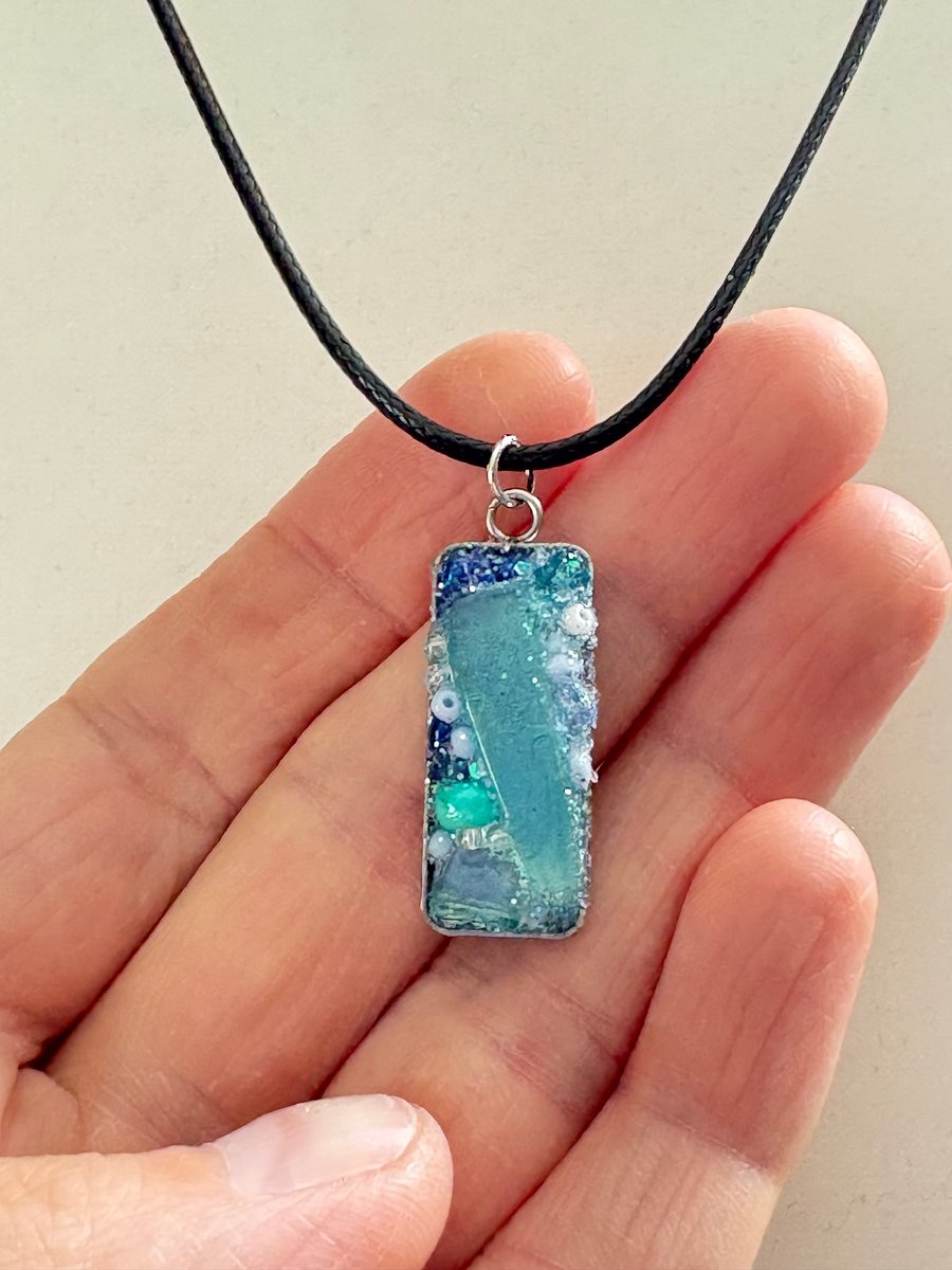 Ocean-Inspired Sea Glass Necklace | Rectangle Pendant | Monique Faella Designs™ | MFD-00023 product image (3)