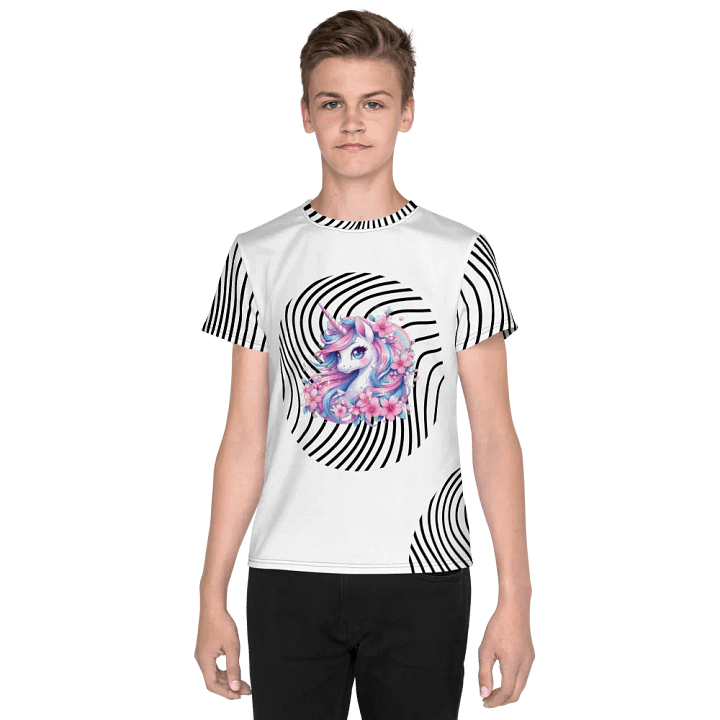 KIDS- GIRL TEE -Black Groovy line with Unicorn design- All-Over Print Youth Crew Neck T-Shirt product image (1)