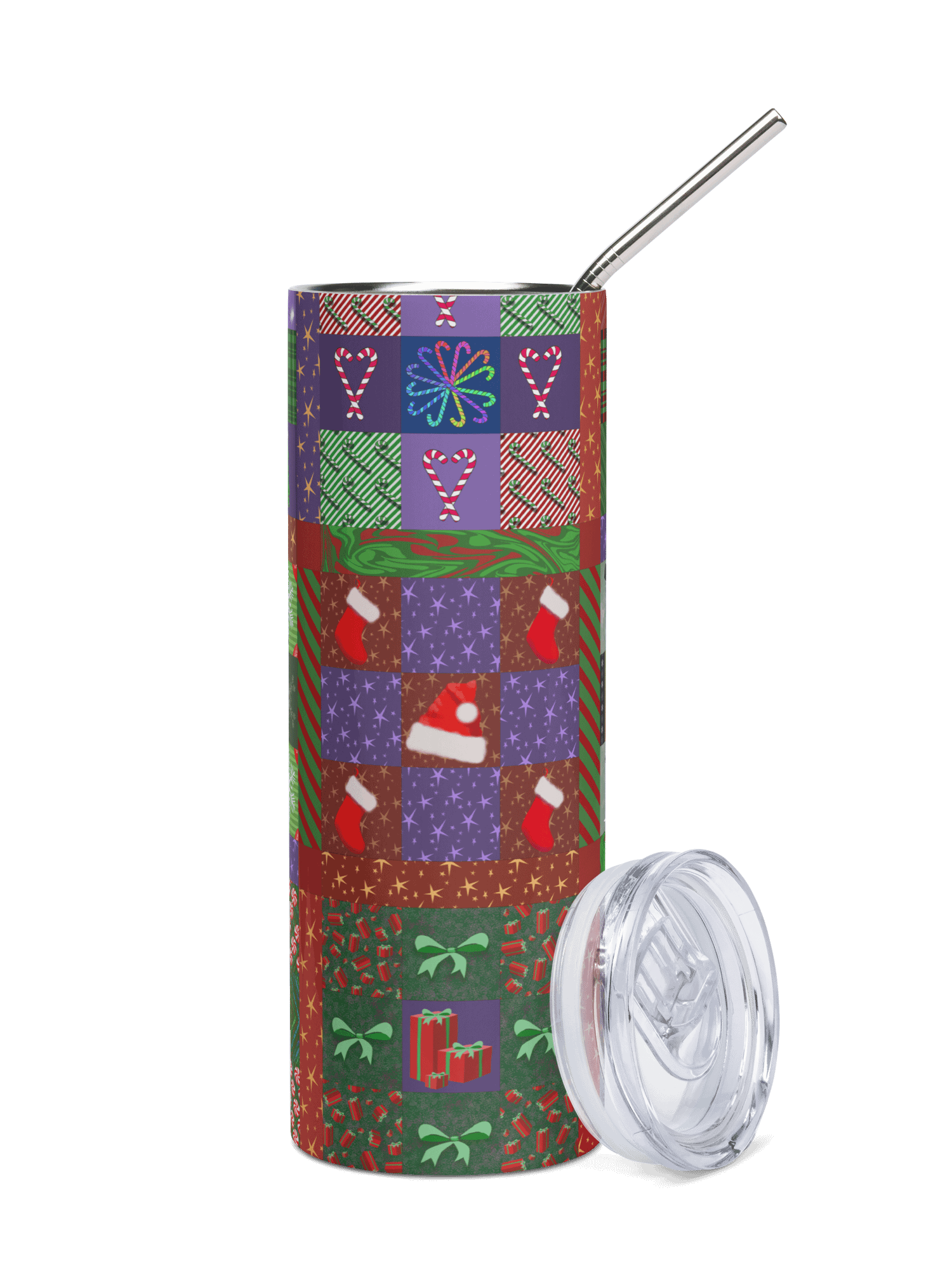 Christmas Memories Patchwork Stainless Steel Tumbler with Straw product image (1)