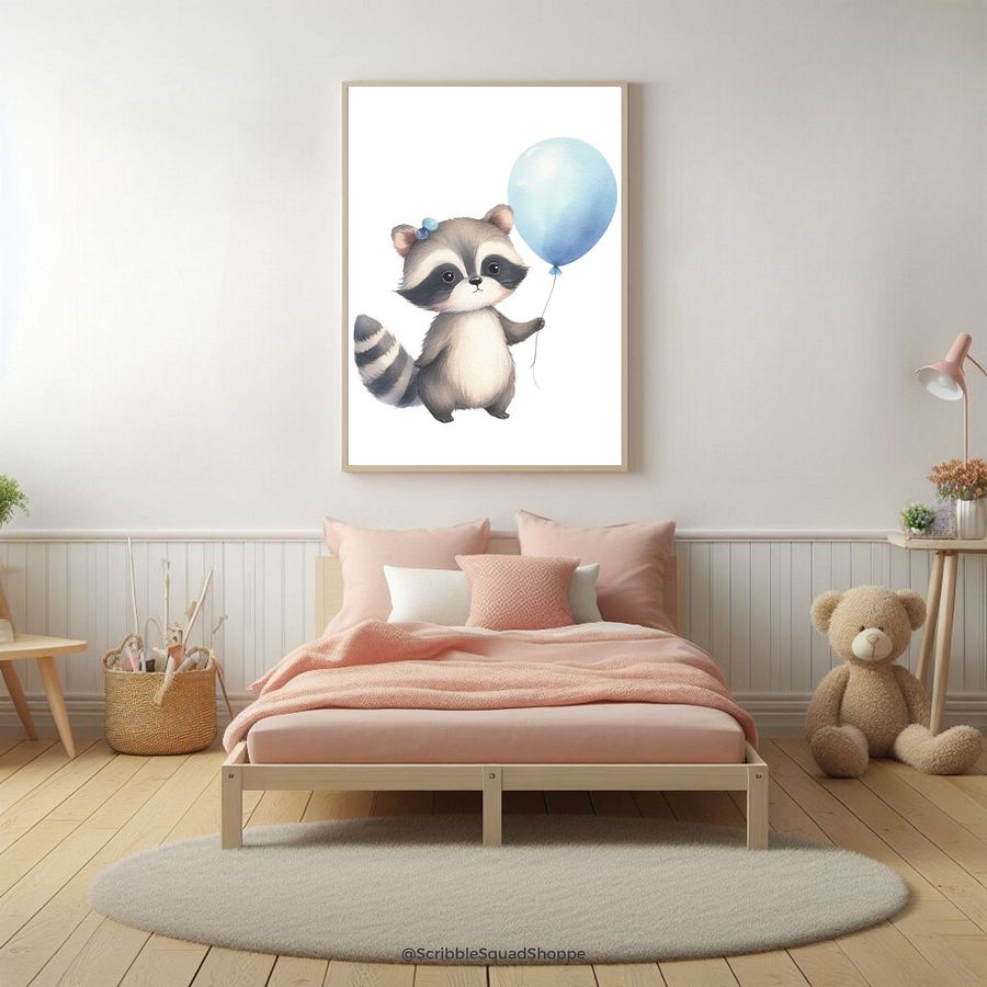 Raquel Raccoon with Blue Balloon Wall Art product image (3)