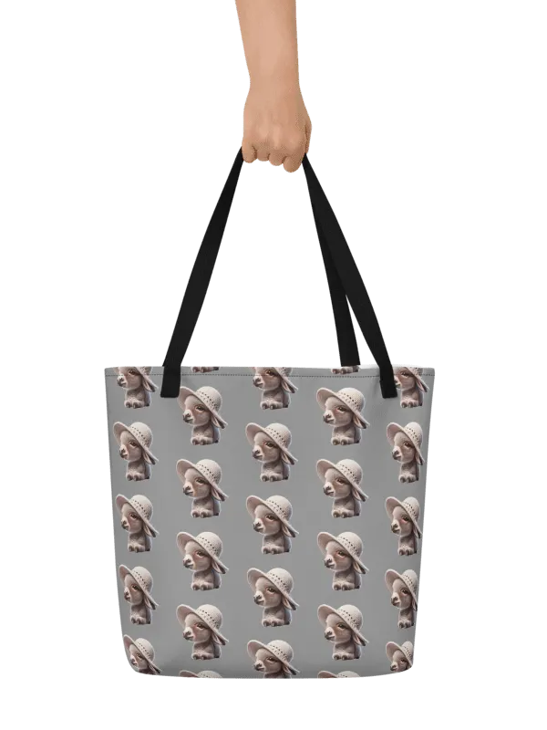 Cutest Mini Donkey With Hat Styling on a Large Tote Bag product image (1)