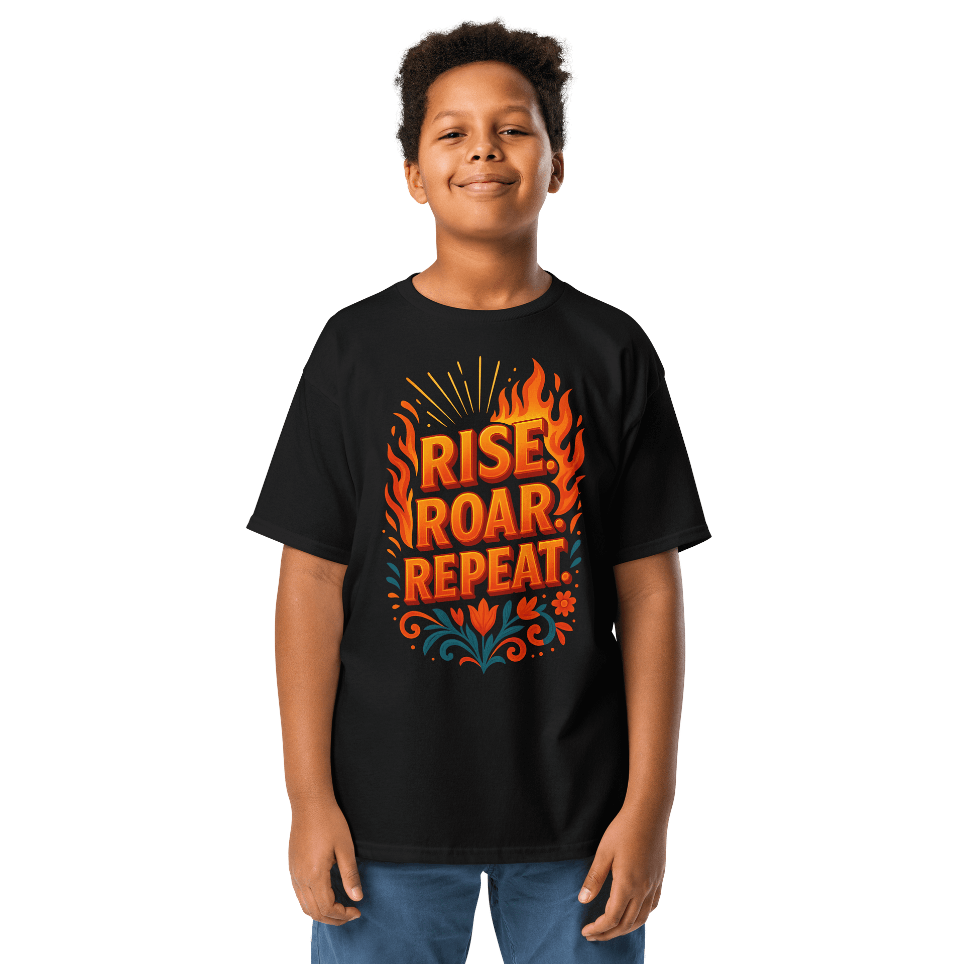 Rise. Roar. Repeat. Youth Tee – Kids’ Bold Confidence Shirt product image (1)