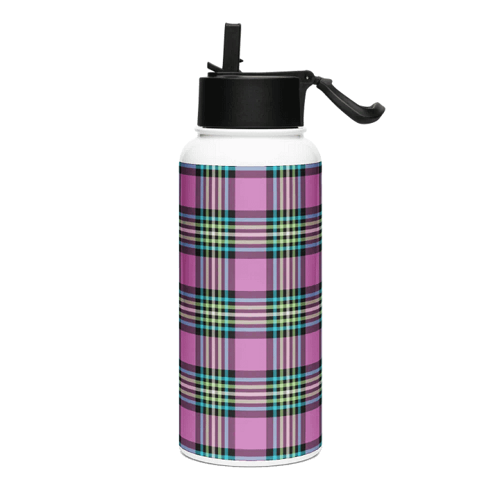 Purple Orchid and Turquoise Plaid Water Bottle product image (2)