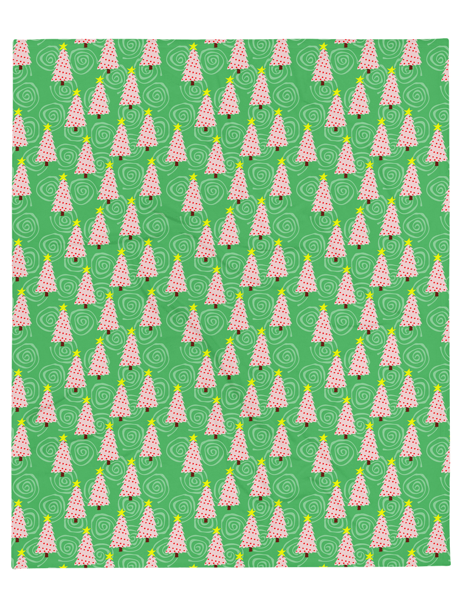 Pink Christmas Tree on Green with Swirls Soft Throw Blanket product image (5)