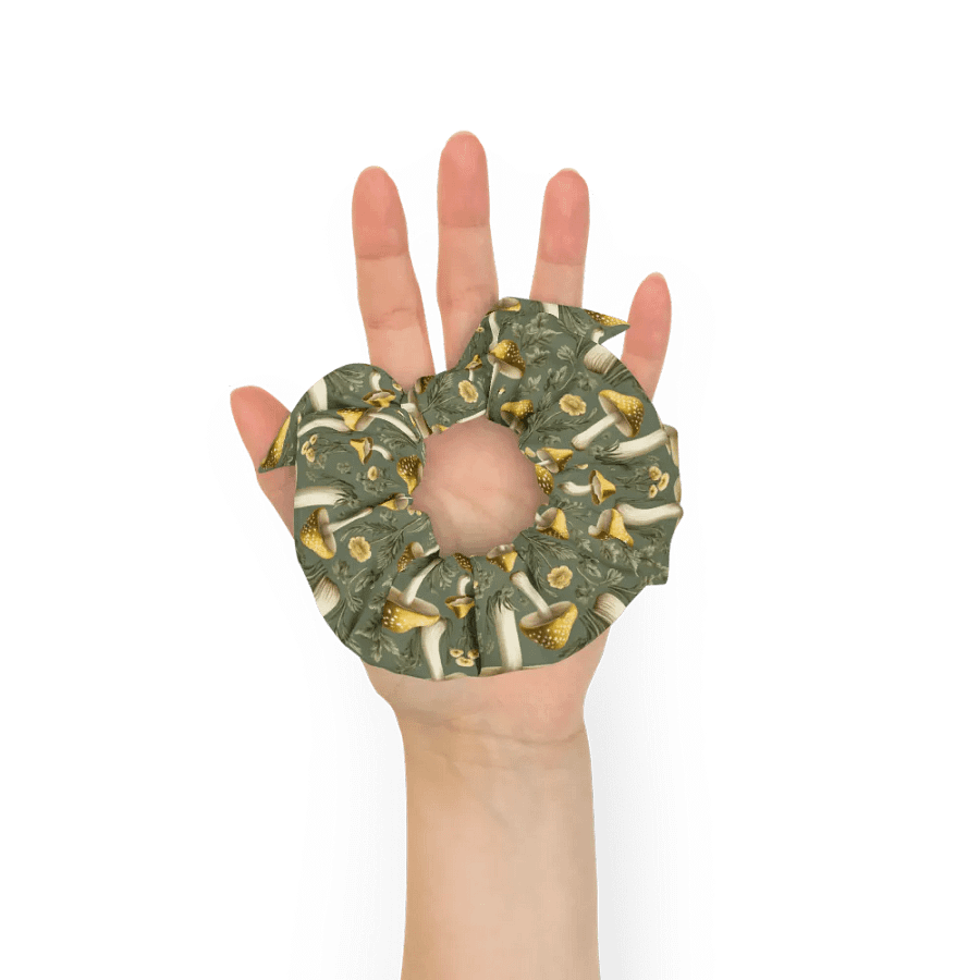 Hair Scrunchie - Golden Mushrooms on Light Green product image (7)