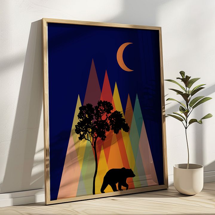 Bear Under The Moon Modern Geometric Art Print product image (1)