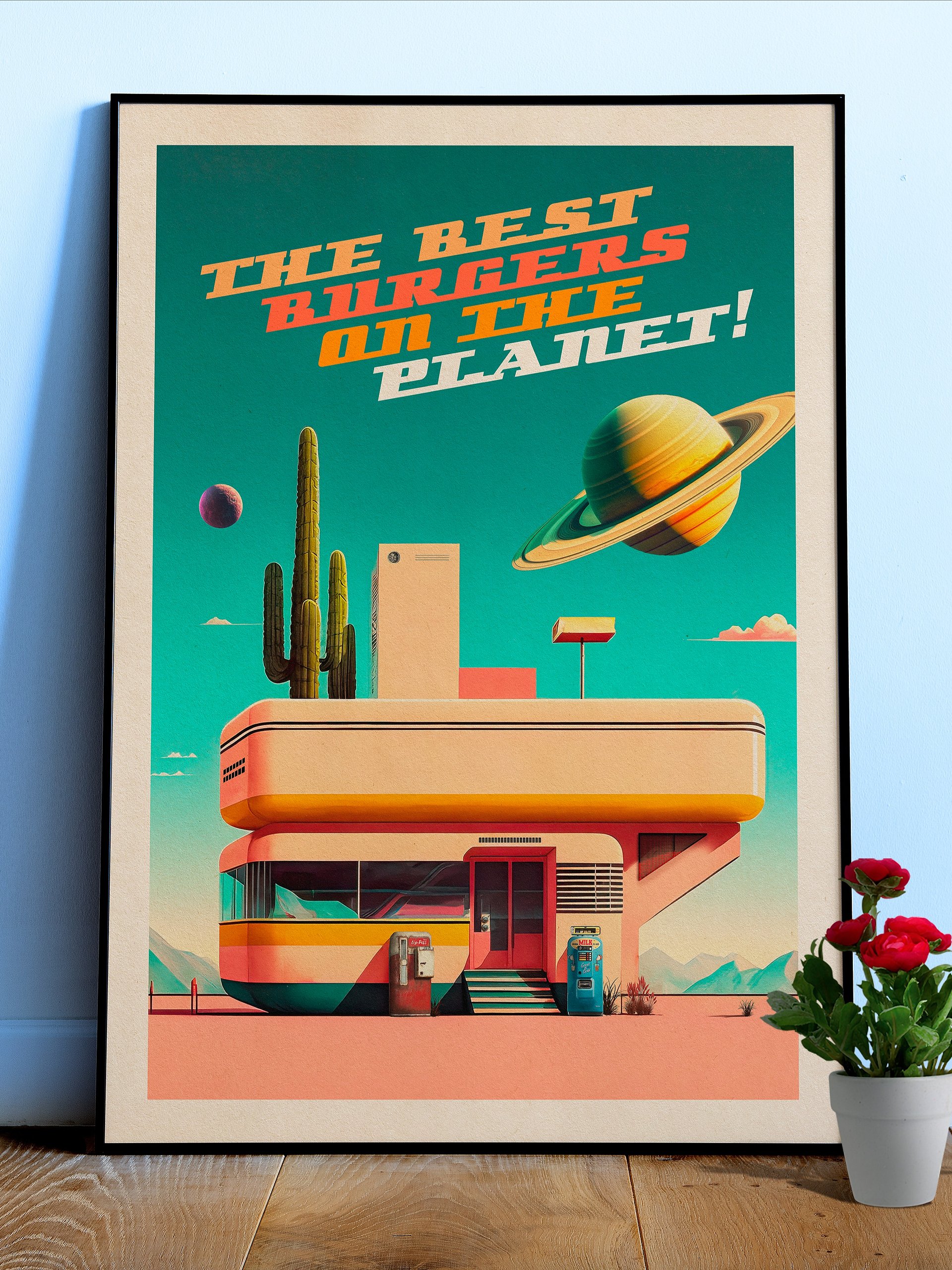 The Best Burgers on the Planet! — Vintage space poster, retro space art, propaganda poster, retrofuturism art, retro sci-fi print product image (1)