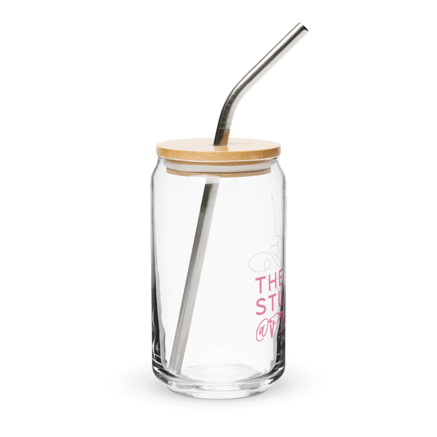 Can Shaped Glass with Lid and Straw | Pink Studio Logo product image (4)