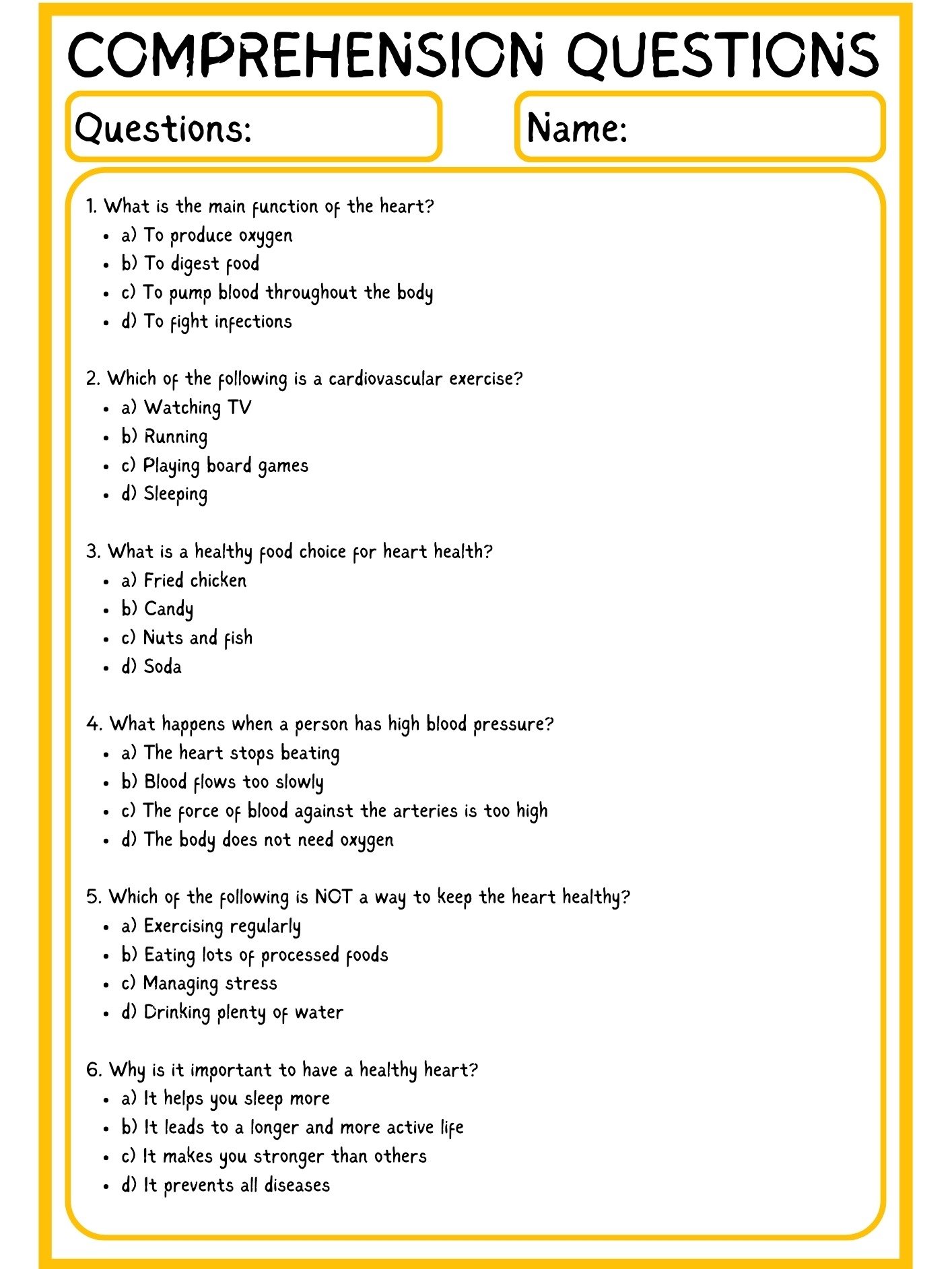 Heart Health Reading Comprehension PDF product image (3)