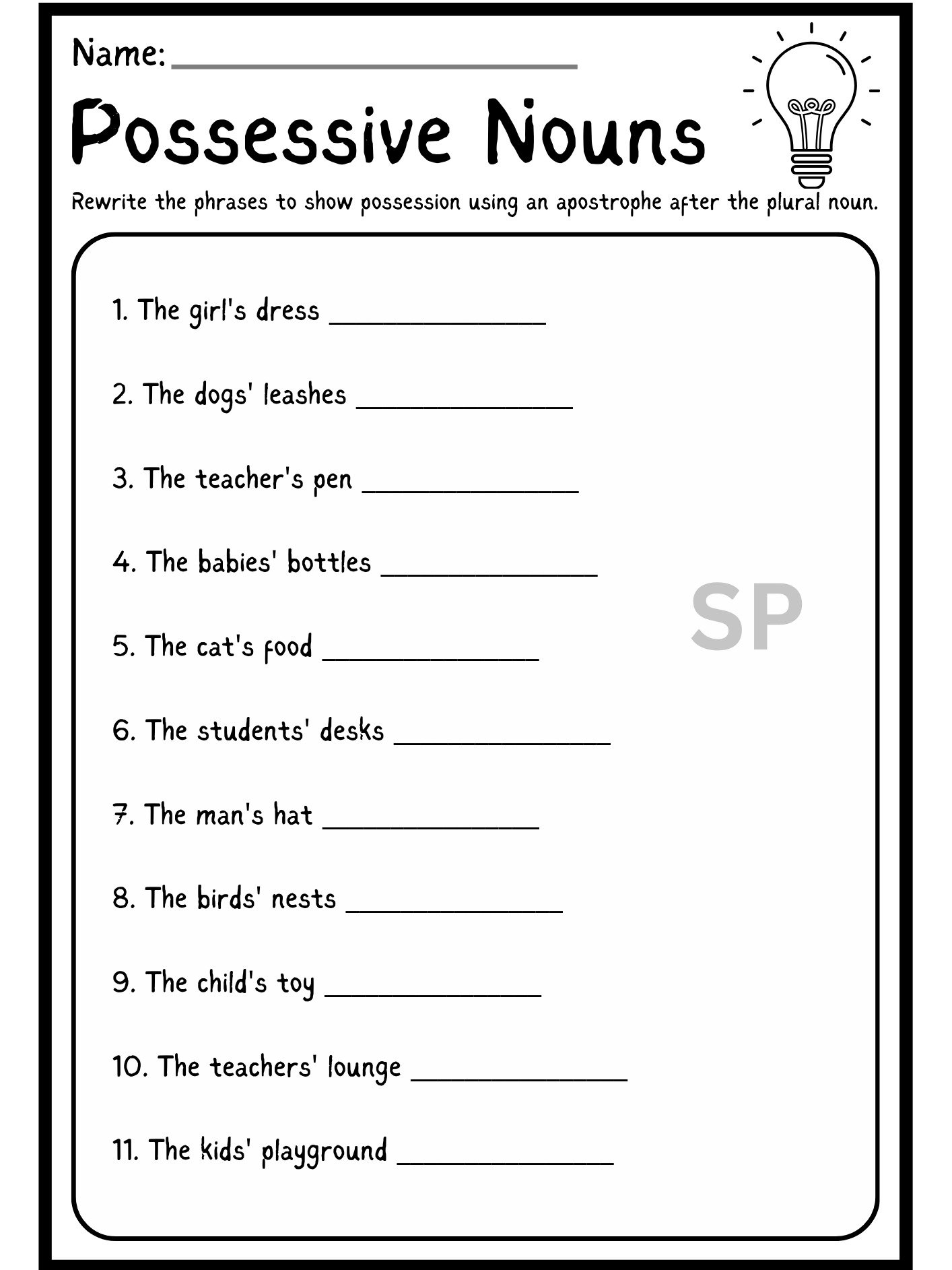grammar possessive nouns worksheets Printable product image (3)