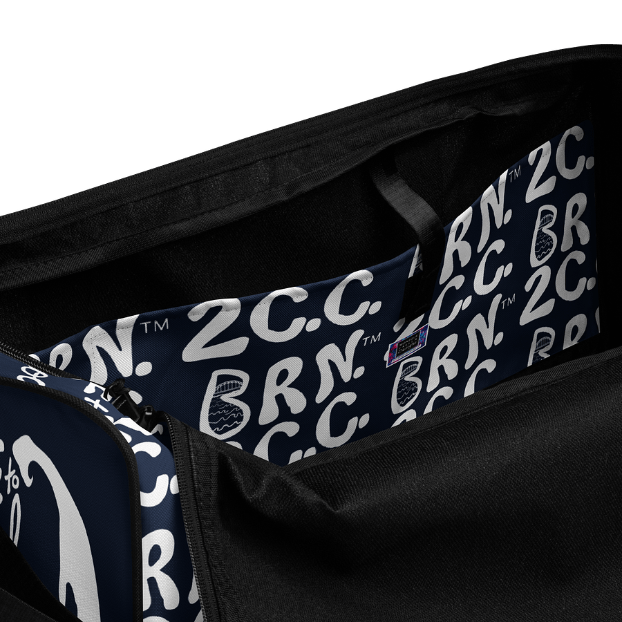 BOURNE to Cape Cod™ | Duffle Bag | BRN.2C.C.™ | Coastal Gym & Travel Gear | 22" All-Over Print Weekender | White Logos on Navy Blue product image (6)