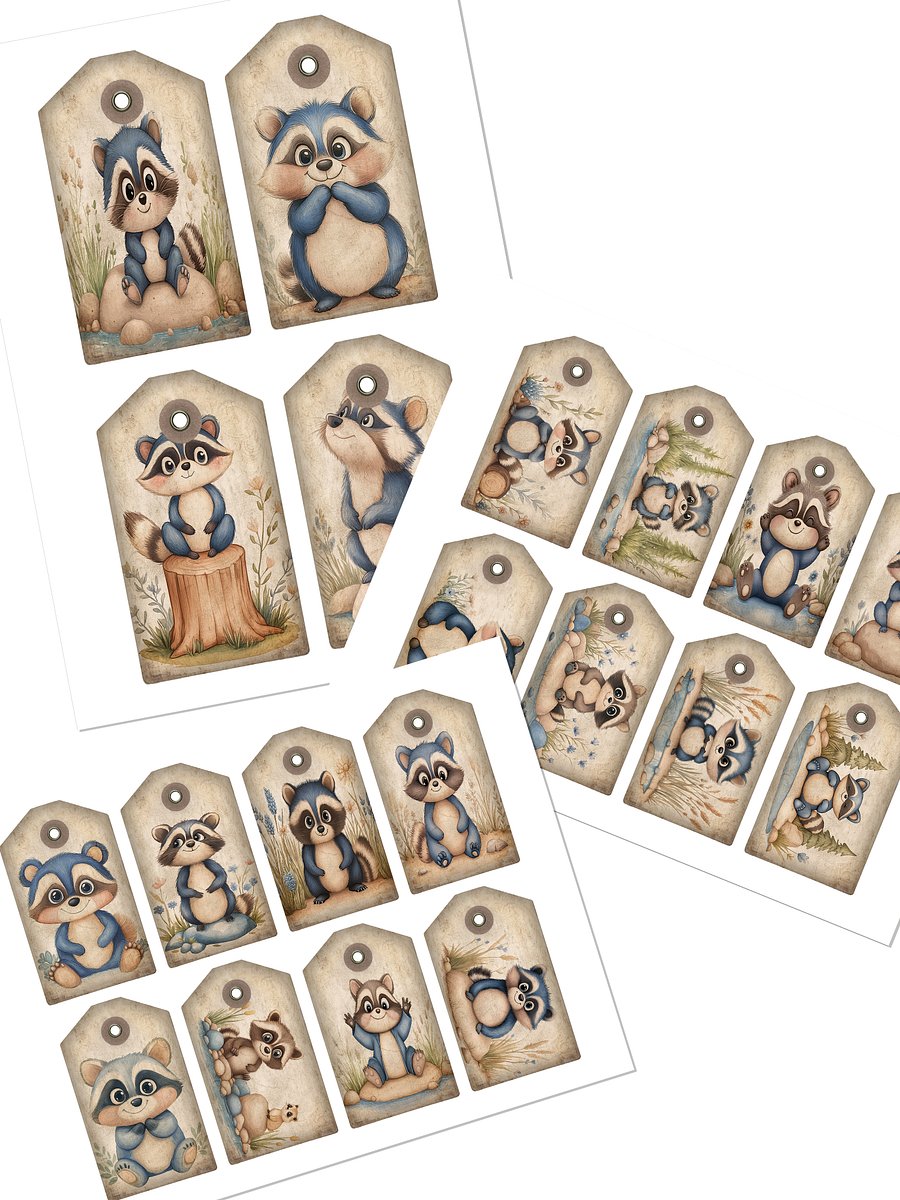 Adorable Blue Raccoons Gift Tags product image (3)