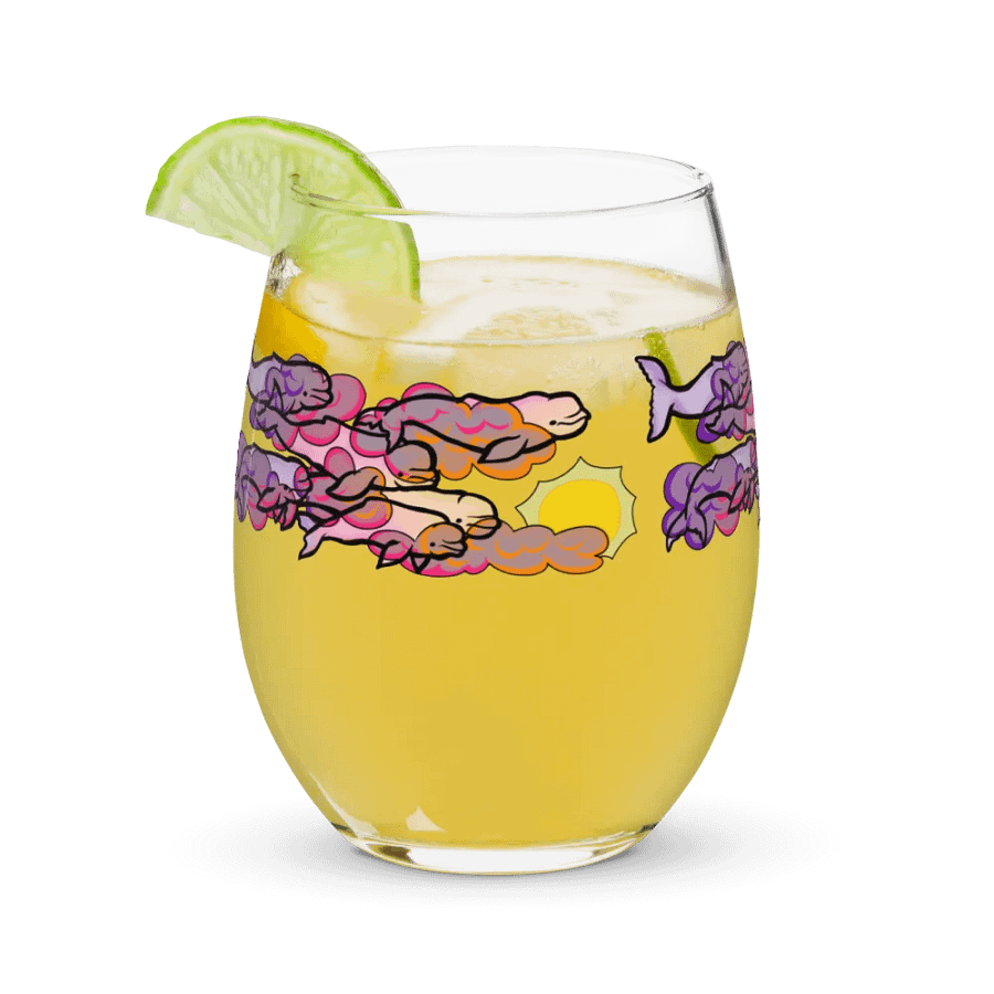 sunset beluga whales stemless wine glass product image (11)