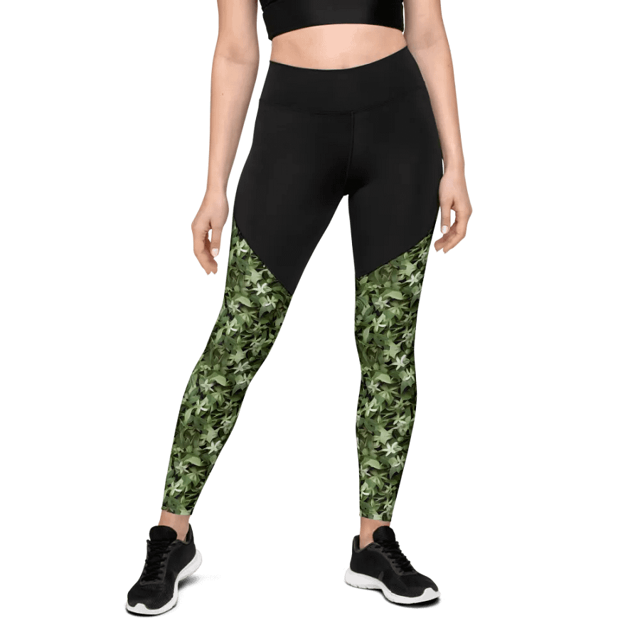DARK GREEN CAMO PATTERN SPORTS LEGGINGS product image (1)