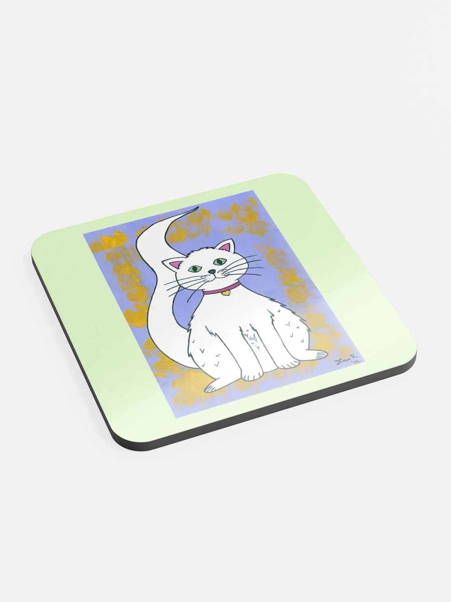 Cat (art by Dina R.) acrylic painting picture - Glossed Cork Coaster product image (2)