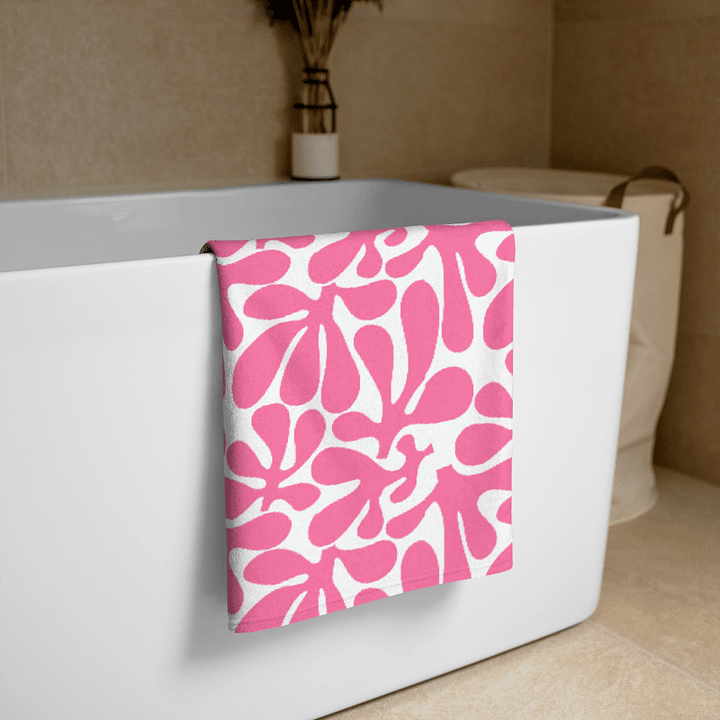 Pink Abstract Splash Towel – Bold Modern Design, Soft Cotton Terry Back product image (2)