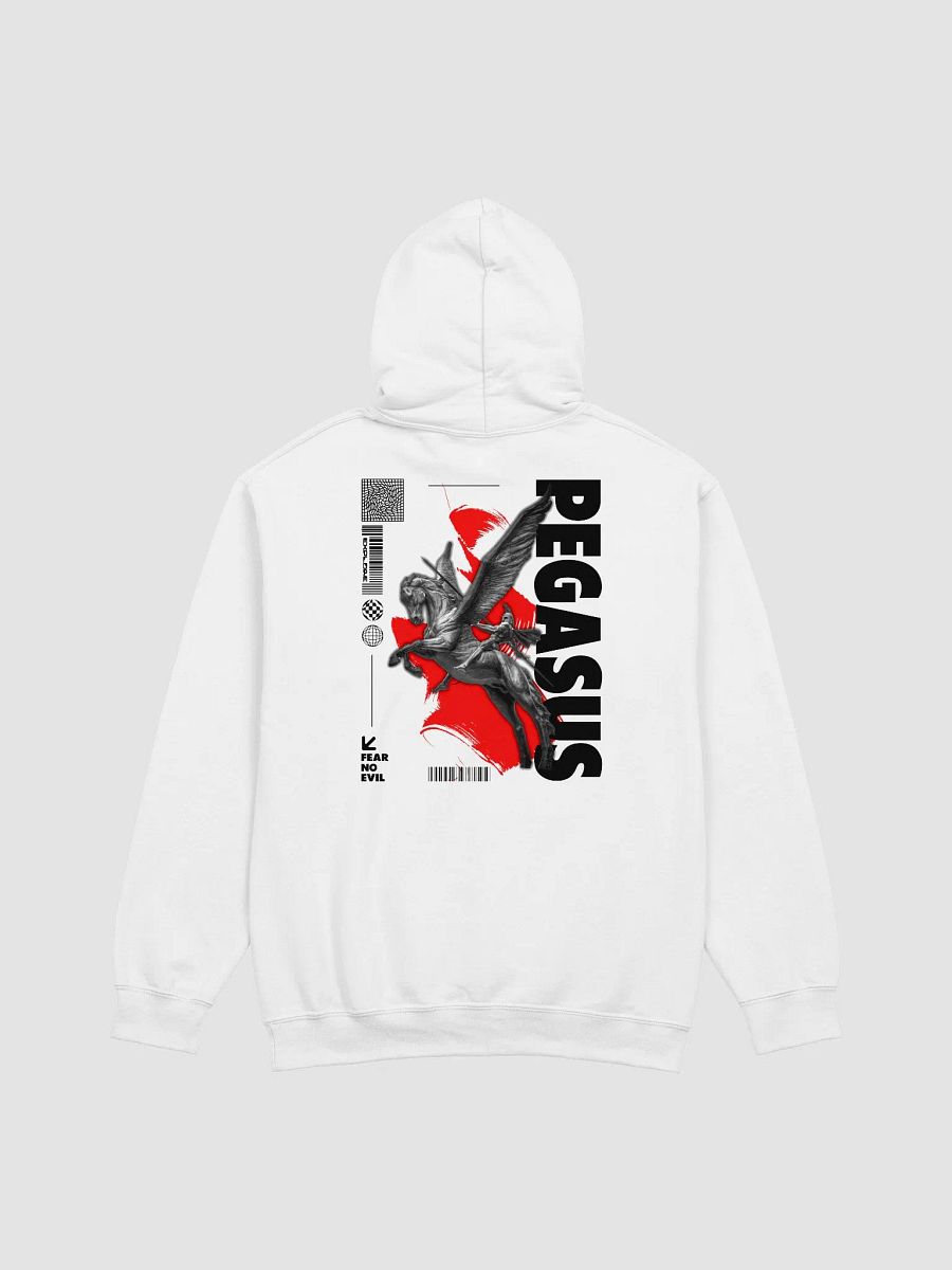 Classic White Hoodie with Modern Brutalism Pegasus Art product image (1)