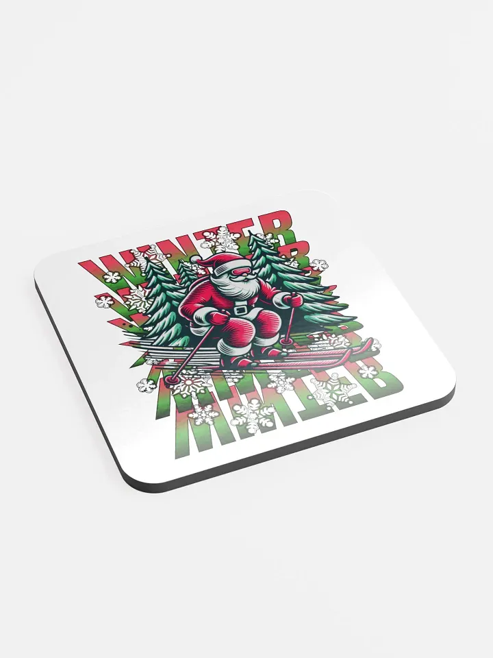 Winter Santa Skiing Adventure Glossed Cork Coaster product image (2)