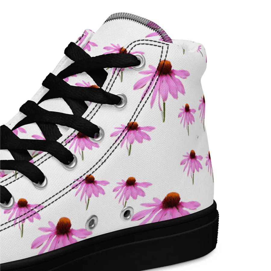 Abstract Delicate Pink Repeating Cone Flowers Women's Black Toe High Top Canvas Shoes product image (10)