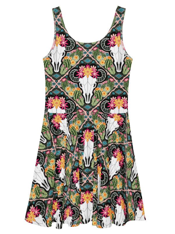 Western Americana Cacti Cow Skater Dress | Cowgirl Fit & Flare | Monique Faella Designs™ product image (4)