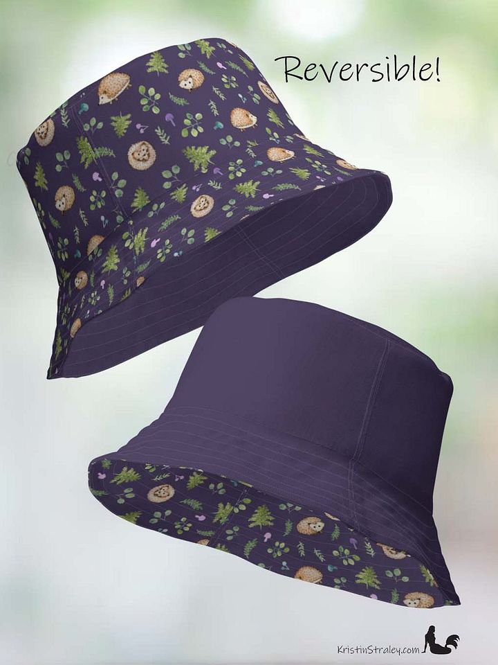Hedgehogs Reversible Bucket Hat in Hedgehogs on Plum and Solid Plum product image (2)