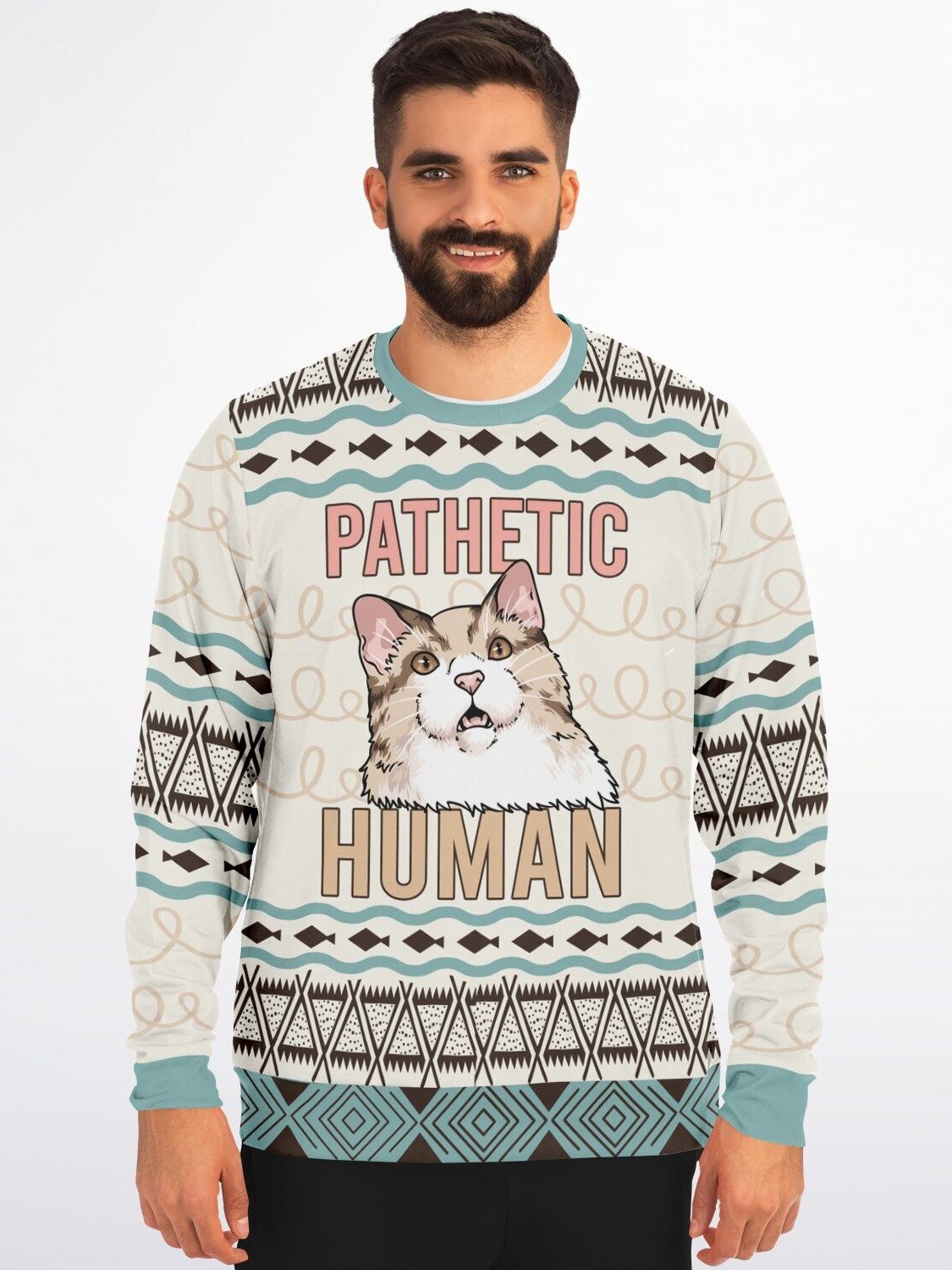 "Pathetic Human" Cat Sweater | Funny Sarcastic Pet Sweatshirt | Cat Lover Winter Outfit | Animal Humor Party Outfit product image (7)