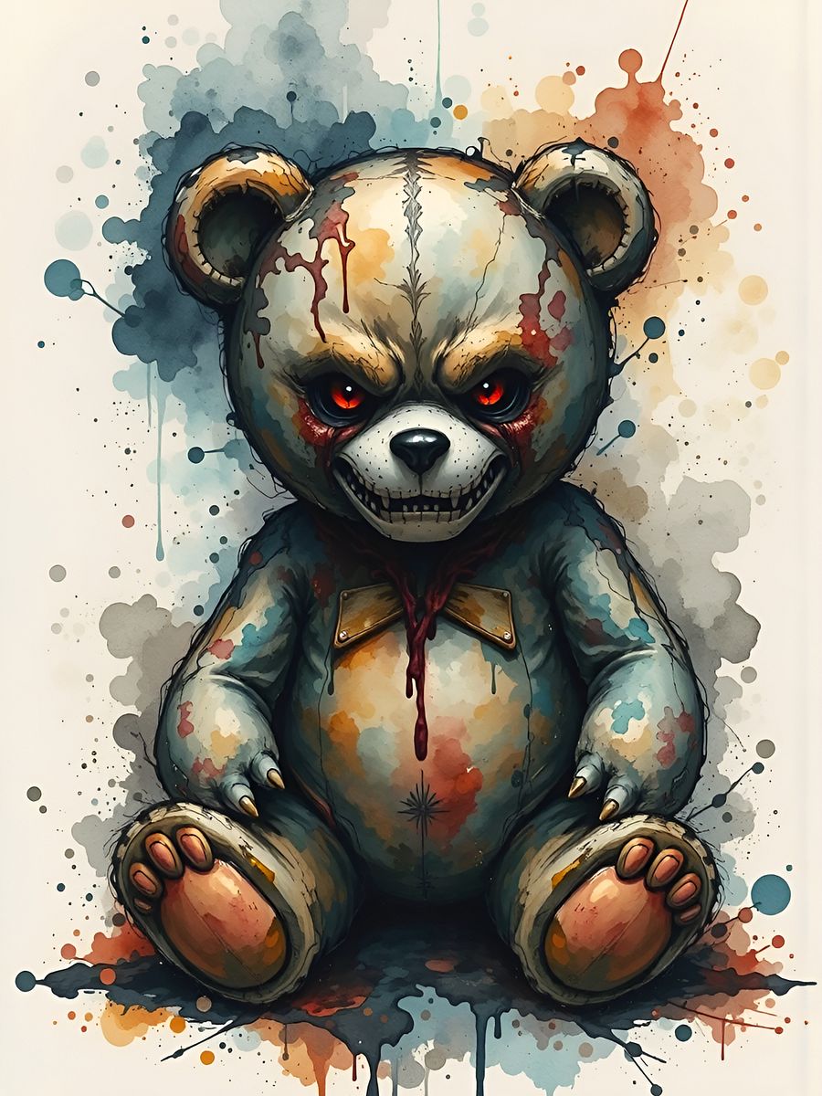 Nightmare Teddy - Horror Watercolor Art Print product image (1)