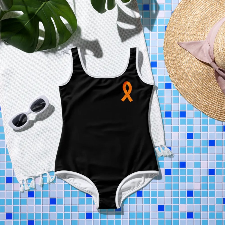 White HApex Gear White Logo Cancer Awareness Orange Ribbon. Black Youth Swimsuit product image (8)