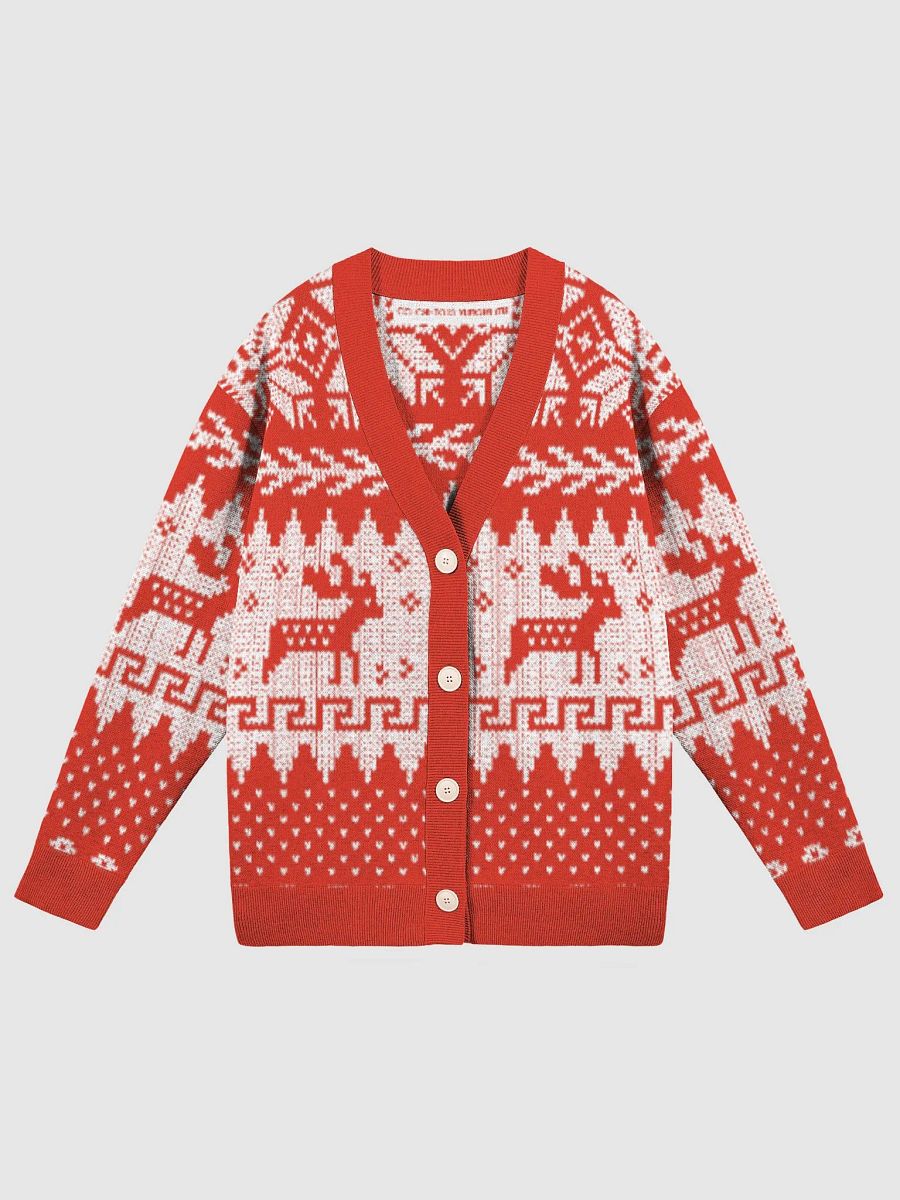 Winter Snow & Deer Red and White V-Neck Knit Sweater product image (2)