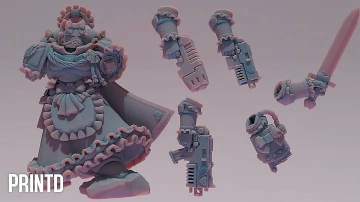 Maid Soldiers Leader Builder Kit - Grimdark Future Maid Space Warriors Multipart Resin Model Building Kit Meme Models product image (2)