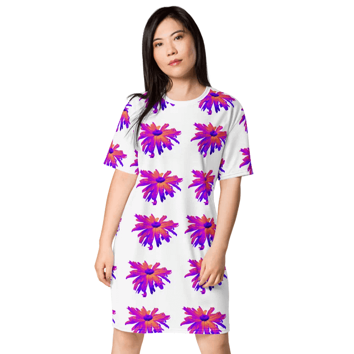 Abstract Pink Floating Daisy Flower Ladies T Shirt Dress product image (2)