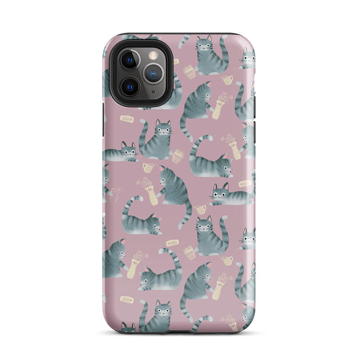 Bad Grey Tabby Cats Knocking Stuff Over Patterned iPhone Case, Pink product image (51)