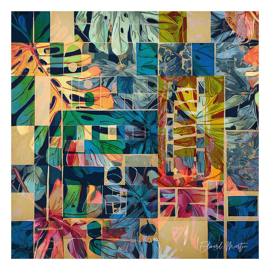 'Textural Tropics' Mixed Media Collage by Edward Martin : Vibrant Matte Poster Print product image (1)