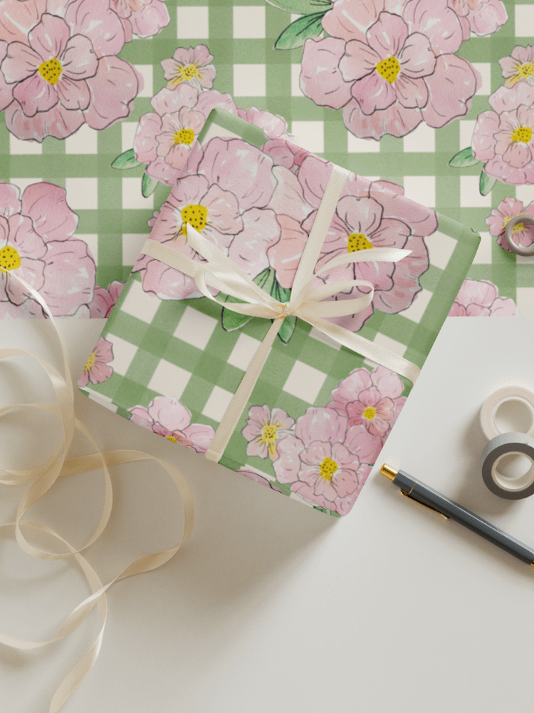 Gingham Blossoms Wrapping Paper Set of 3 Sheets product image (1)