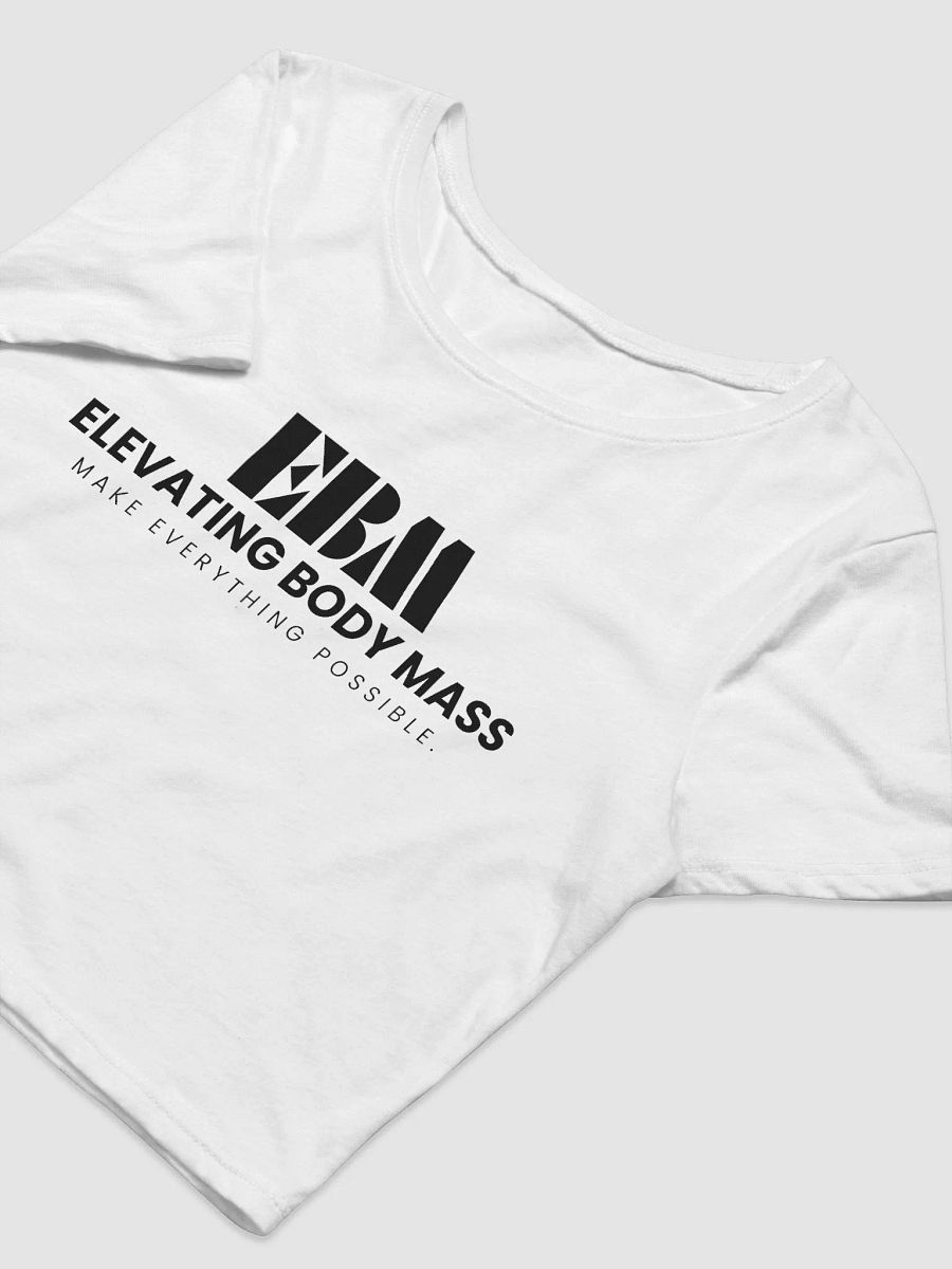 EBM White Women's Crop Baby Tee (Black Logo) product image (4)
