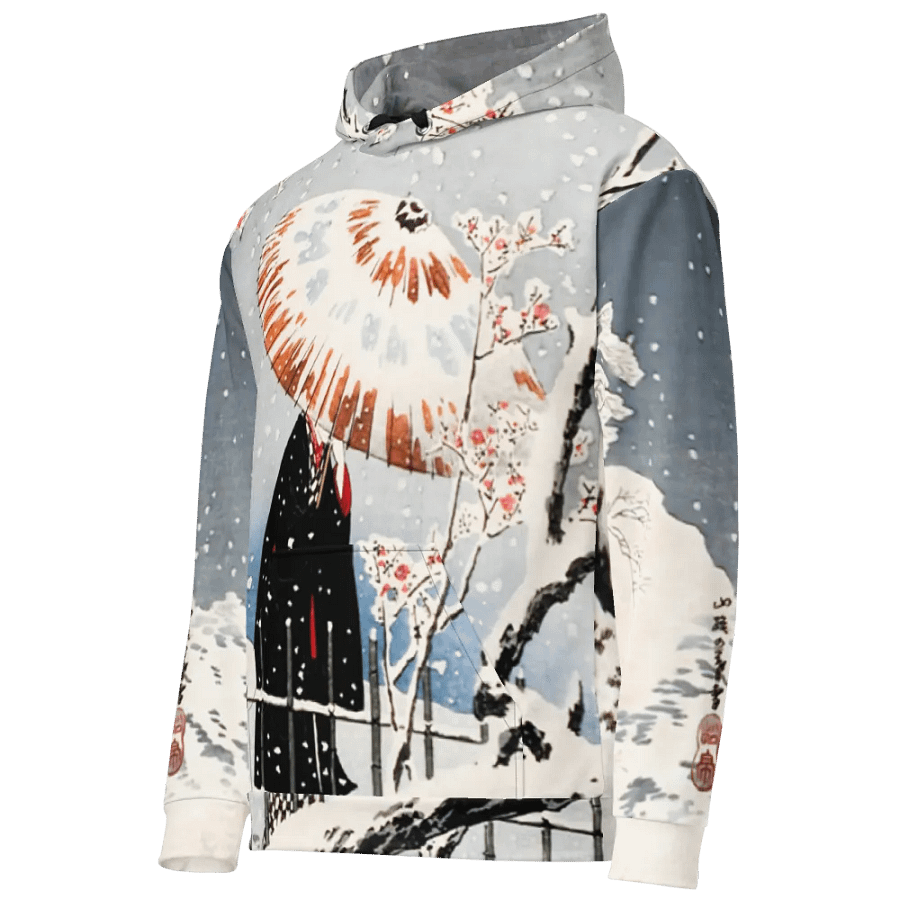Plum Tree and Snowy Evening All-Over Print Recycled Unisex Hoodie product image (7)