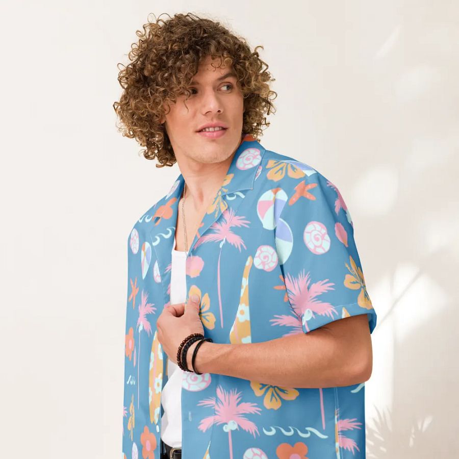 Retro Beach Blue Hawaiian Shirt product image (7)