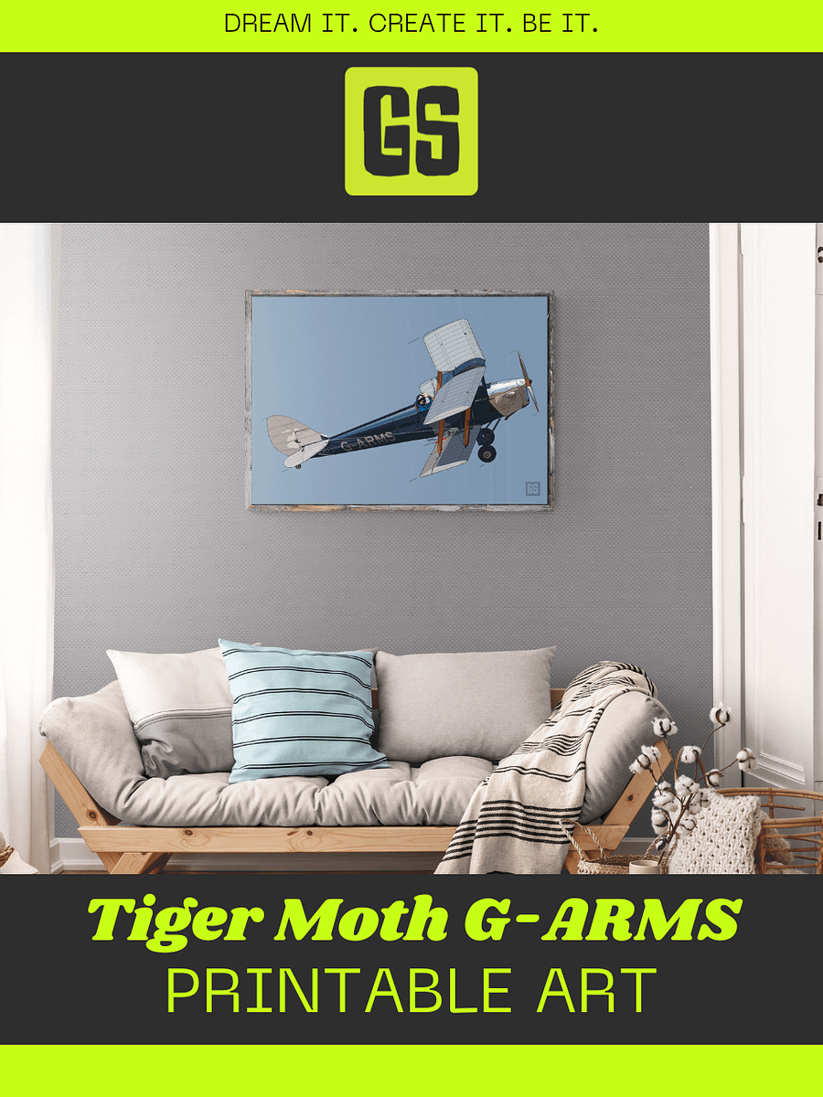 Tiger Moth G-ARMS Printable Aviation Wall Art with Full Blue Background product image (1)