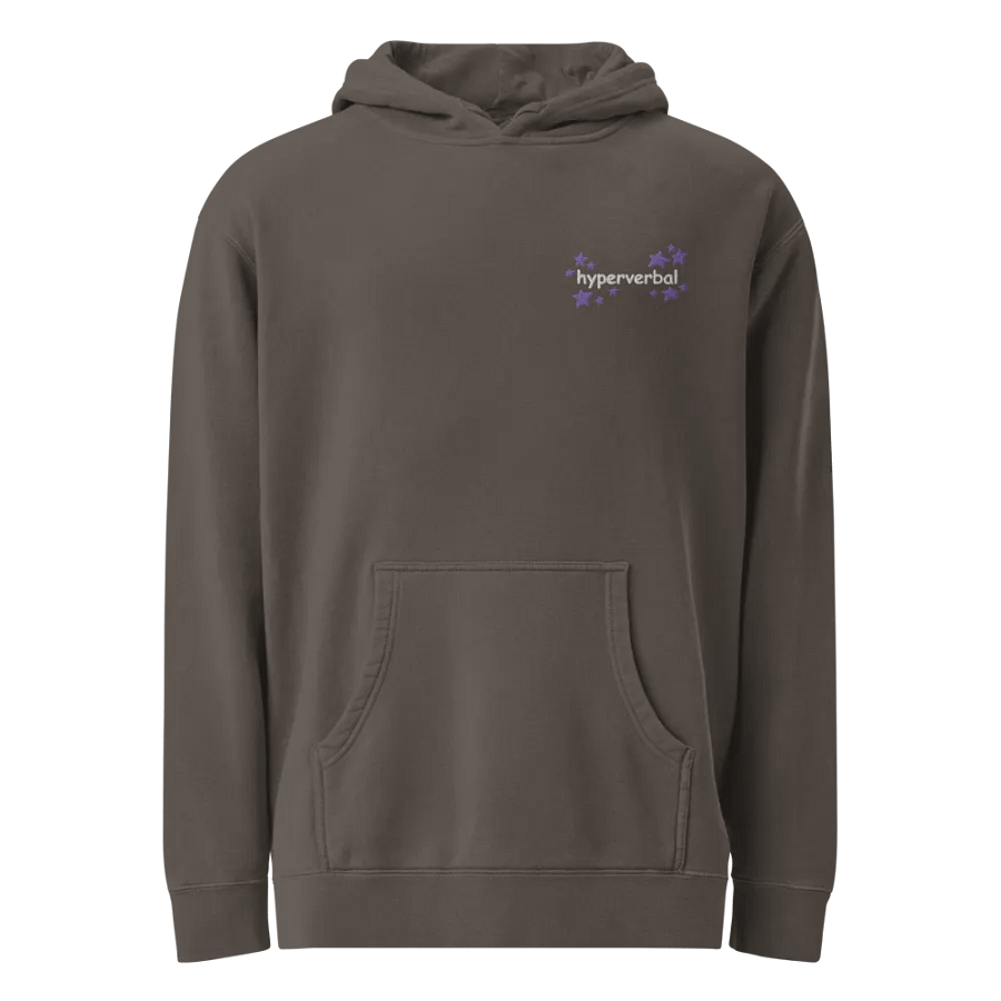 hyperverbal (L.C. comic sans with purple stars) embroidered pigment hoodie product image (1)