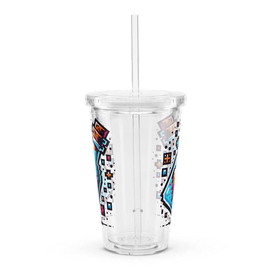 16 oz Double Wall Clear Plastic Tumbler with Pixelated Healing Potion Bottle Art – Featuring Red Heart Icon 💖 product image (3)