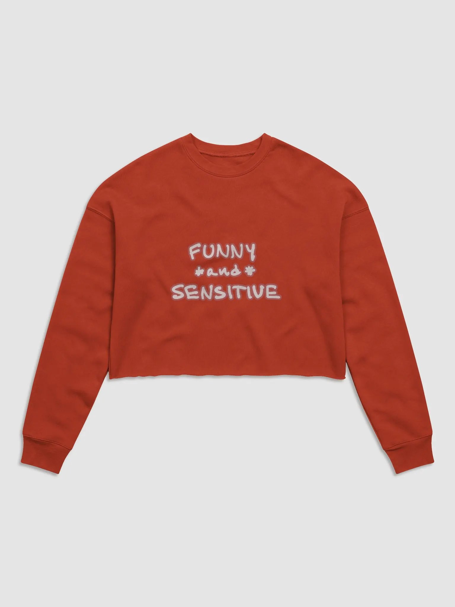 FUNNY *and* SENSITIVE (lined design, #CB5F5F) women’s fleece crop sweatshirt product image (10)