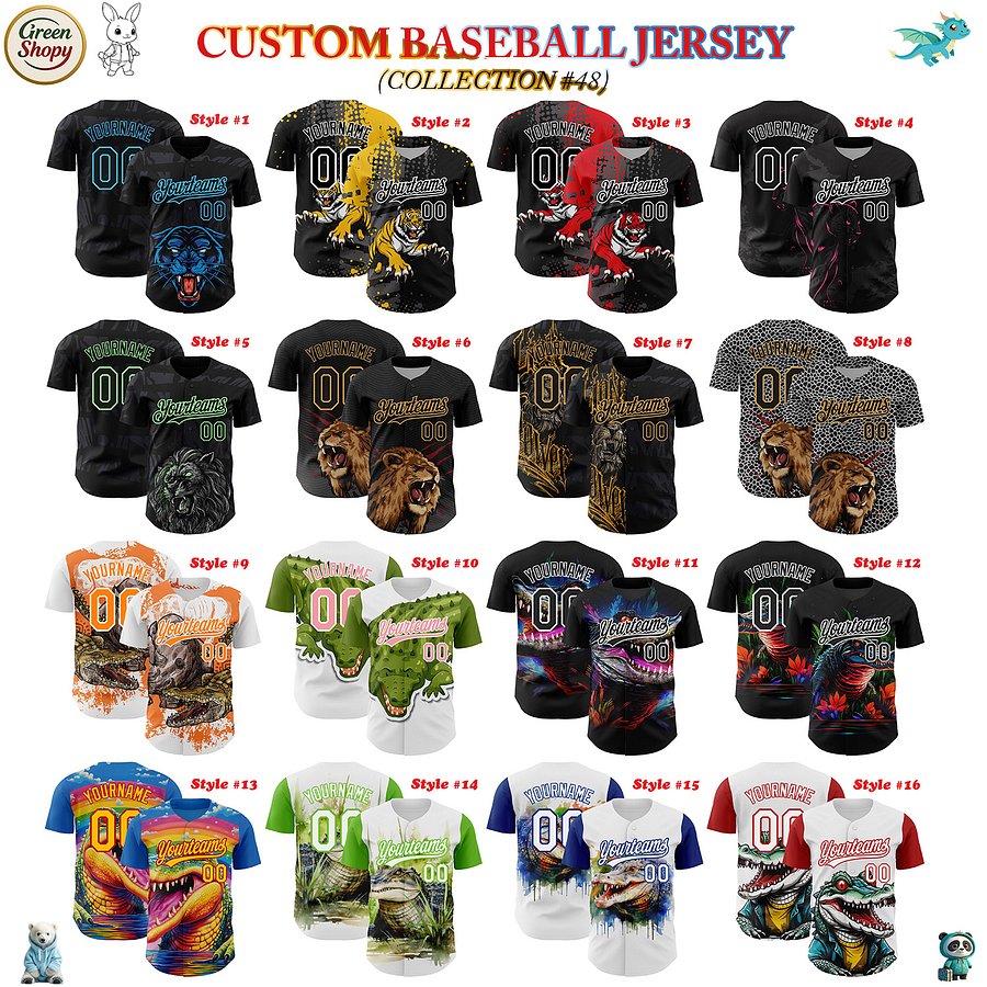 Authentic Baseball Jersey, Custom Baseball Jersey, Personalized Sport Jersey, Colorful, Number, 3D Animals product image (181)