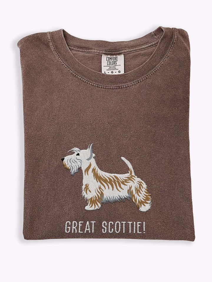 Great Scottie T-Shirt(Embroidered) of a Scottish Terrier(White) product image (1)