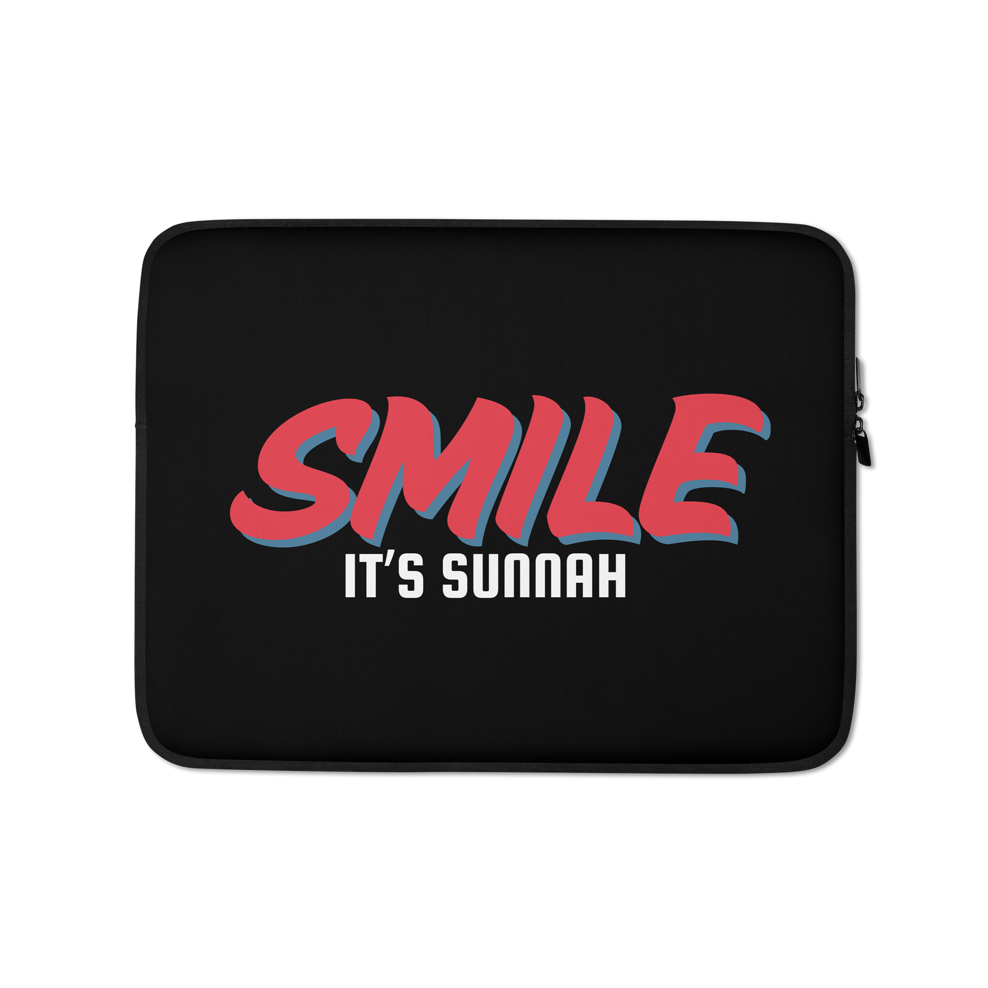 Black "Smile It's Sunnah" Laptop Sleeve in Vivid Red product image (1)