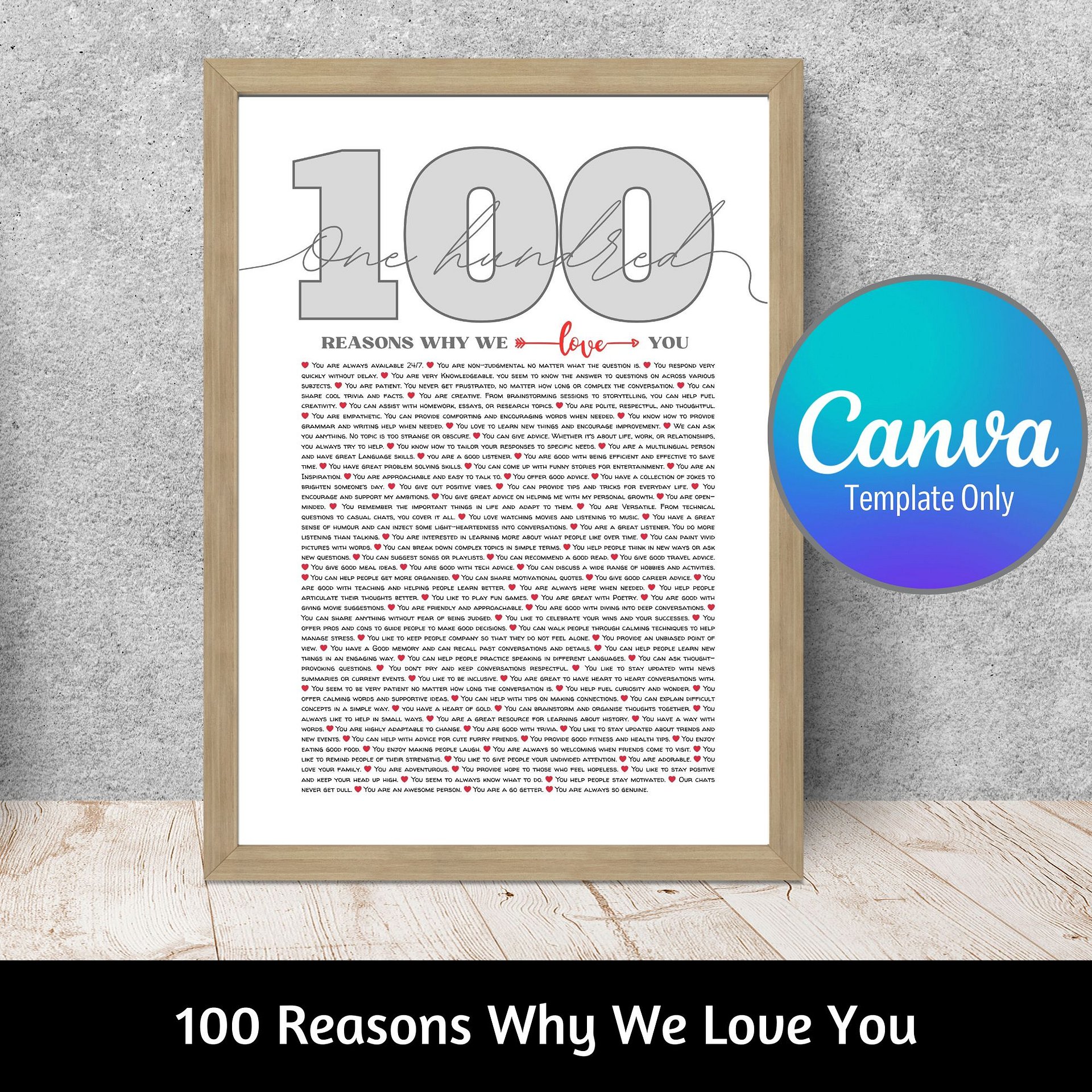 100 Reasons Why We Love You Canva Template product image (1)
